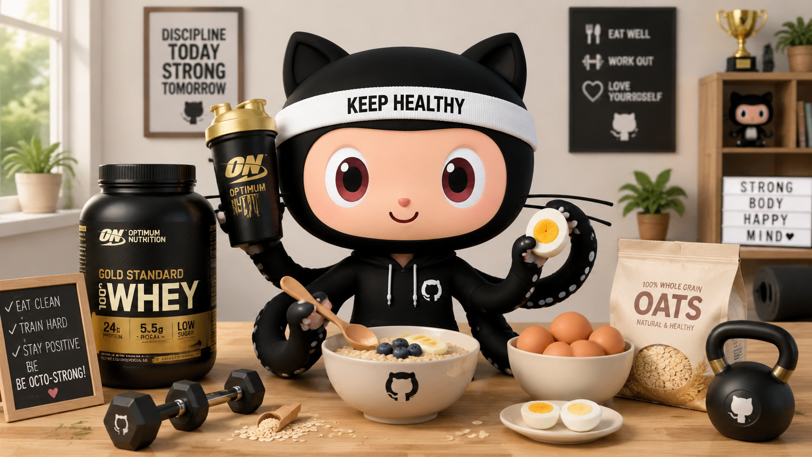 健康生活的 Octocat 形象早晨